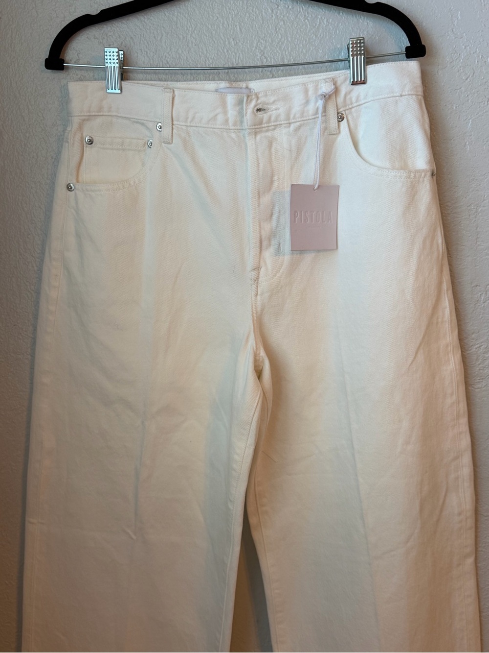 185~ Pistola Tate Wide-Leg White Jeans with Button Fly NWT - Picture 6 of 13